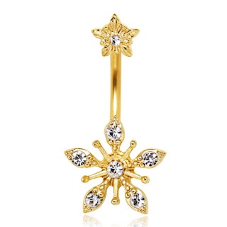 Piercing nombril dor� � flocons de neige sertis
