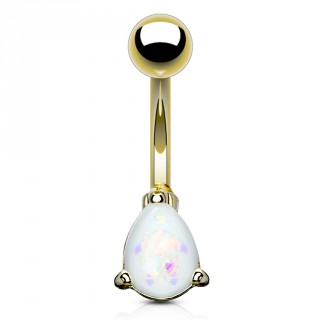 Piercing nombril dor� � goutte d'opale blanche