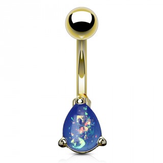 Piercing nombril dor� � goutte d'opale bleue