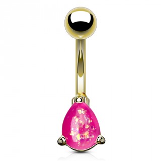 Piercing nombril dor� � goutte d'opale rose