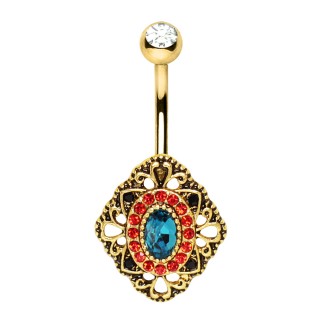 Piercing nombril dor� � losange floral