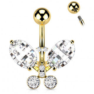 Piercing nombril Dor� papillon de zirconiums �tincelants