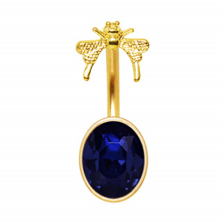 Piercing nombril dor� � papillon et pierre bleu saphir