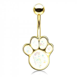 Piercing nombril dor� � patte d'opale blanche