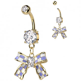 Piercing nombril dor� � pendentif noeud � damier