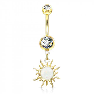 Piercing nombril dor� pendentif soleil tribal � opale