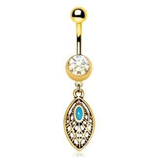 Piercing nombril dor� � pendentif tribal oval