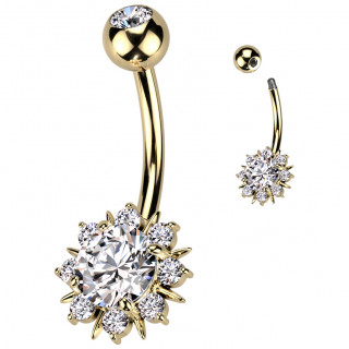 Piercing nombril dor� soleil de zirconiums �tincelant