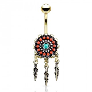 Piercing nombril dor� style Tribal � plumes