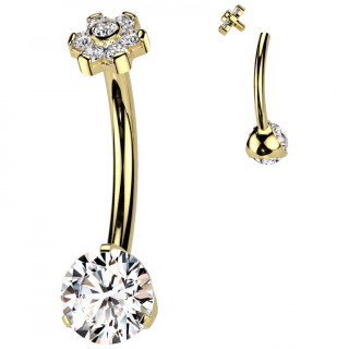 Piercing nombril dor� Titane � fleur de Zirconiums (filetage interne)