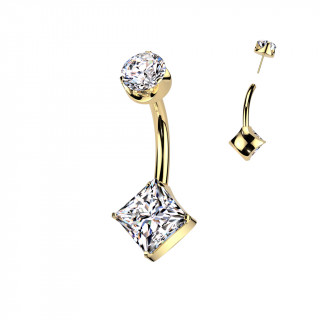 Piercing nombril dor�  Titane push-in � zirconiums en rond et en losange