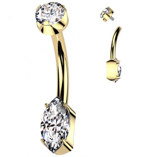 Piercing nombril dor� Titane � zirconiums en rond et amande