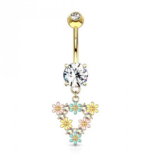Piercing nombril dor� � triangle de fleurs multicolores