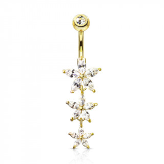 Piercing nombril dor� � trio de fleurs �toil�es