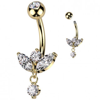 Piercing nombril dor� � triple marquise et zirconium suspendu