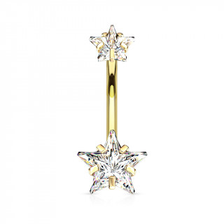 Piercing nombril dor� � zirconiums �toil�s (filetage interne - 100% acier)