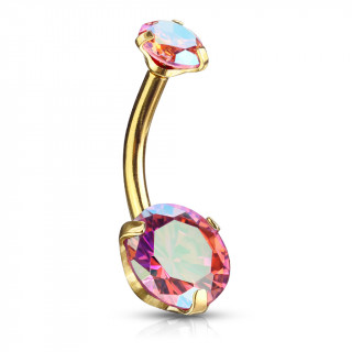 Piercing nombril dor� � zirconiums ronds (filetage interne) - Aurore Bor�ale Rose