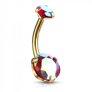 Piercing nombril dor� � zirconiums ronds (filetage interne) - Aurore Bor�ale Rouge