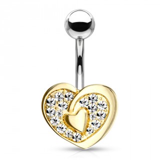 Piercing nombril double coeur dor� pav� de strass