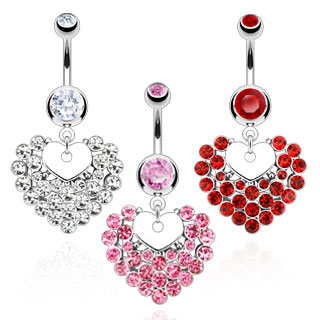 Piercing nombril double coeur pav� de strass