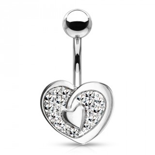 Piercing nombril double coeur pav� de strass