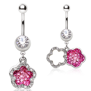 Piercing nombril double fleur � strass clairs et roses