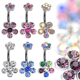 Piercing nombril double fleurs pav�