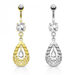 Piercing nombril double larme avec strass