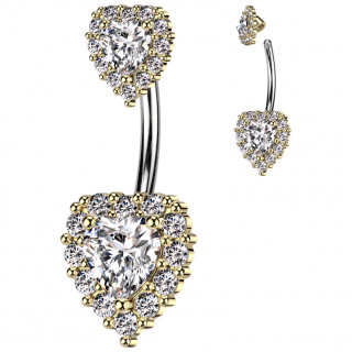 Piercing nombril duo de coeurs scientillants Dor� / clair