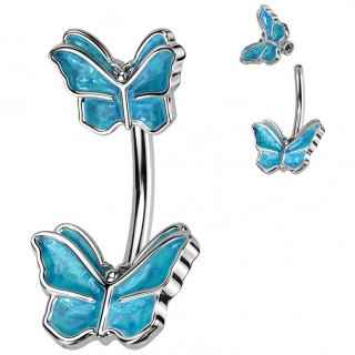 Piercing nombril duo de papillons emaill�s de bleu