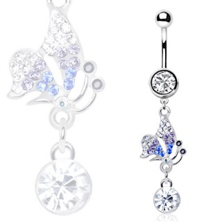 Piercing nombril �l�gant papillon � strass tricolores