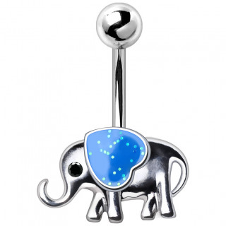 Piercing nombril �l�phant � coeur bleu � paillettes