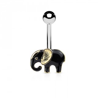 Piercing nombril �l�phant de profil noir et dor�