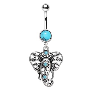 Piercing nombril � �l�phant festif et turquoise