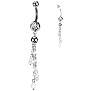Piercing nombril � embouts strass et pampilles de perles suspendues
