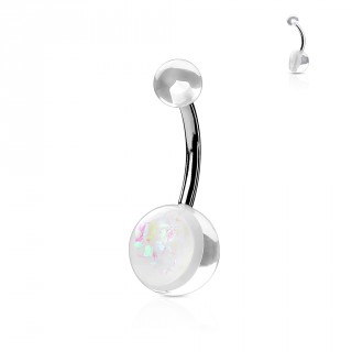 Piercing nombril embouts transparents � opale blanche