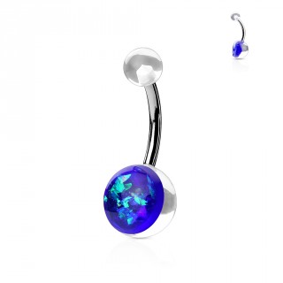 Piercing nombril embouts transparents � opale bleue