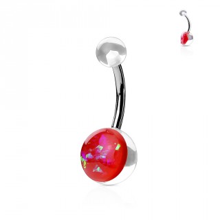 Piercing nombril embouts transparents � opale rouge