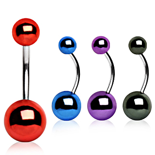 Piercing nombril en acier � boules teint�es lustr�es