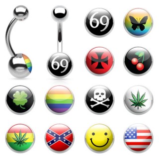 Piercing nombril en acier avec boule � logo