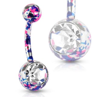 Piercing nombril en acier avec �claboussures de peinture roses et bleues