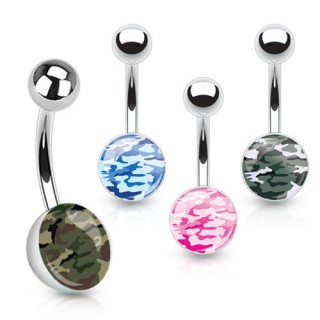 Piercing nombril en acier avec extr�mit� � motif camouflage