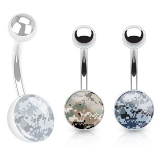 Piercing nombril en acier avec imprim� pix�lis� camouflage
