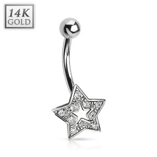 Piercing nombril en or blanc 14 carats avec �toile ajour�e pav�e de zirconium
