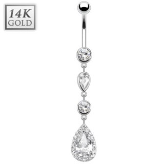 Piercing nombril en or blanc 14 carats � triple pendentif