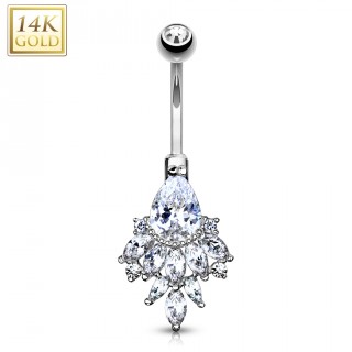 Piercing nombril en or blanc 14k � chandelier royal