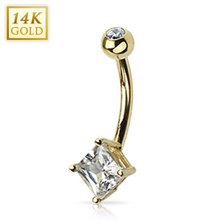 Piercing nombril en or 14 carats � boule sertie et losange zirconium