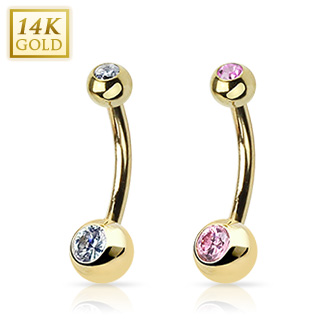 Piercing nombril en or 14 carats � boules serties