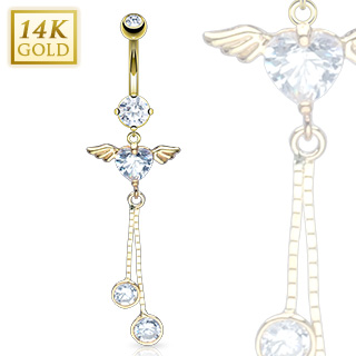 Piercing nombril en or 14 carats � coeur avec ailes d'ange