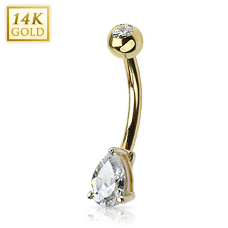 Piercing nombril en or 14 carats � goutte et boule sertie